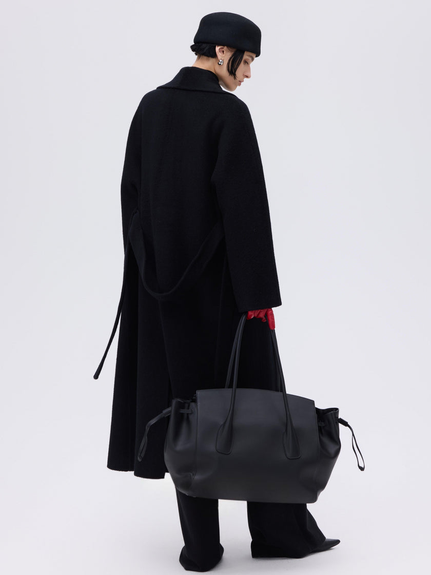 Manteau enveloppant en laine et chameau