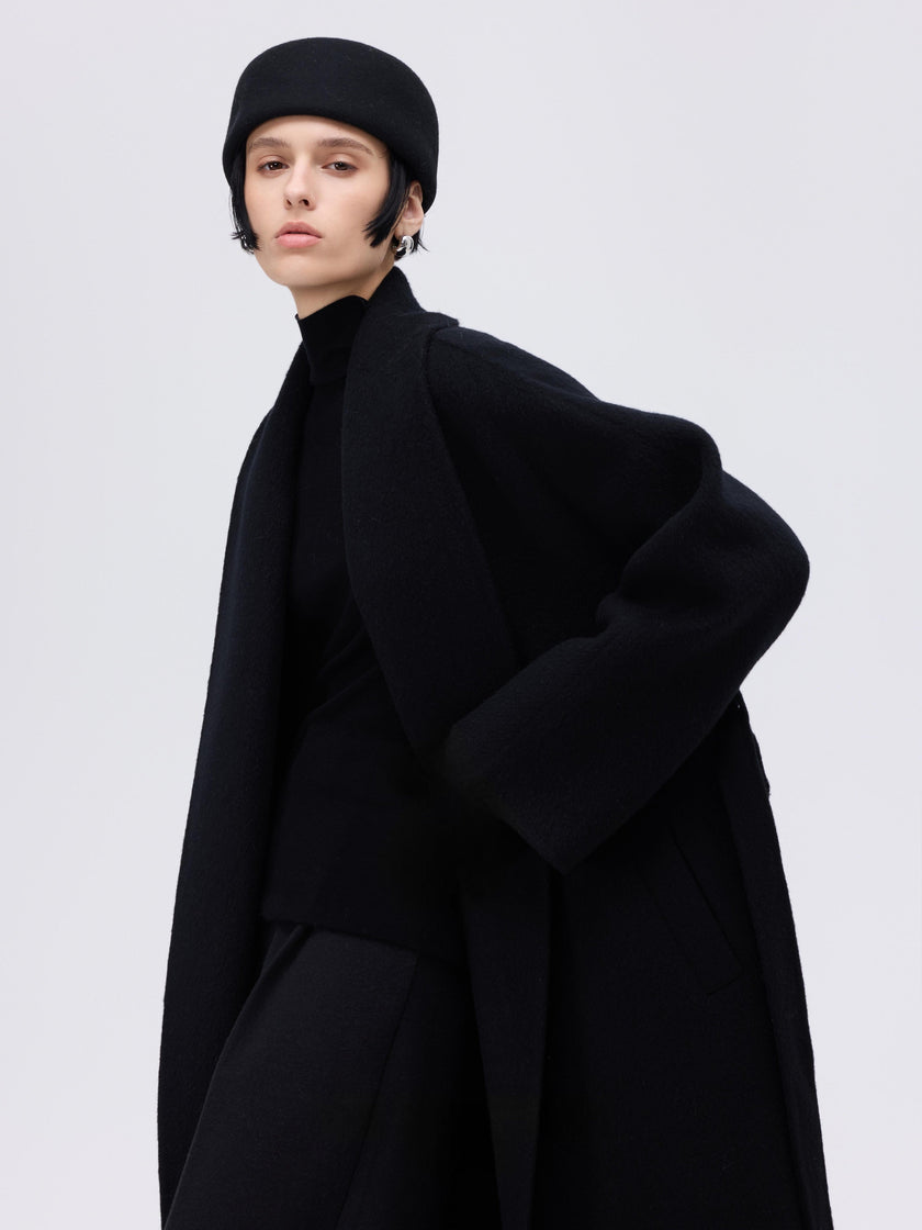 Manteau enveloppant en laine et chameau