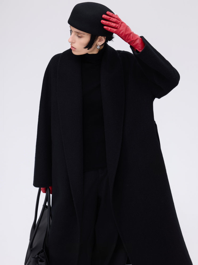 Manteau enveloppant en laine et chameau