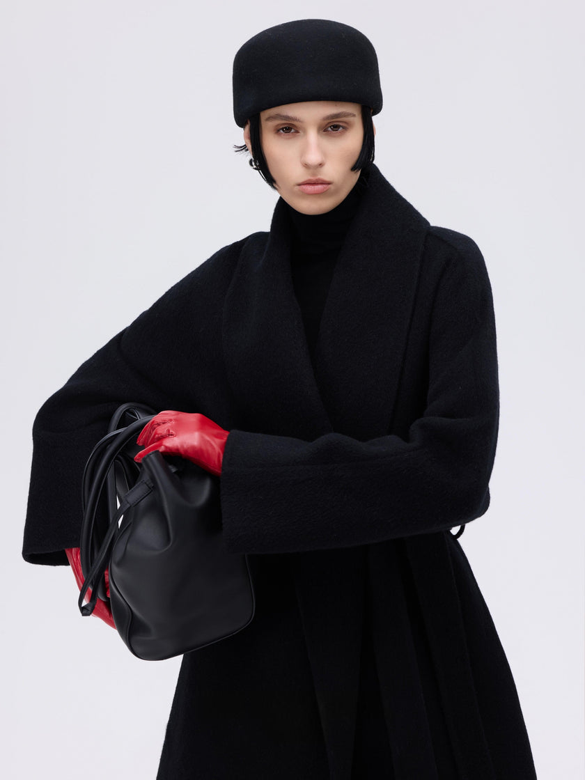 Manteau enveloppant en laine et chameau