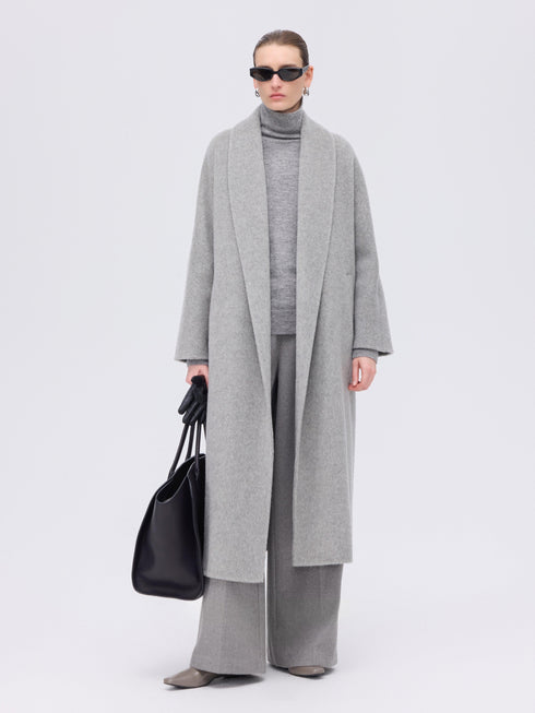 Manteau enveloppant en laine et chameau