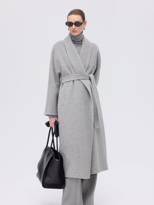 Manteau enveloppant en laine et chameau