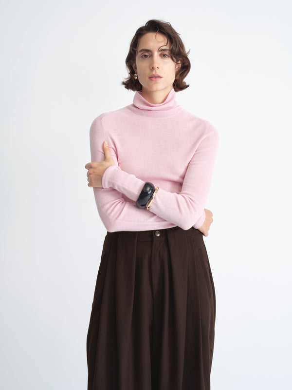 Ribbed Knit Long-Sleeve Top-Turtleneck