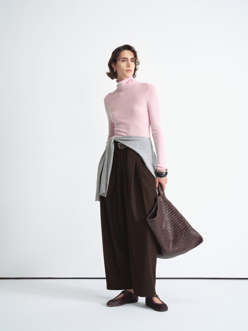 Ribbed Knit Long-Sleeve Top-Turtleneck