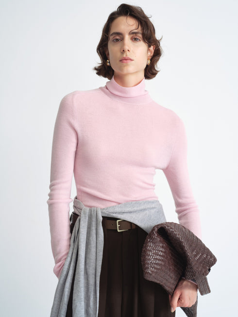 Ribbed Knit Long-Sleeve Top-Turtleneck