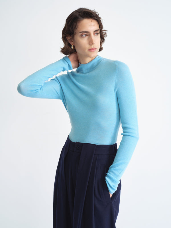Ribbed Knit Long-Sleeve Top-Half Turtleneck