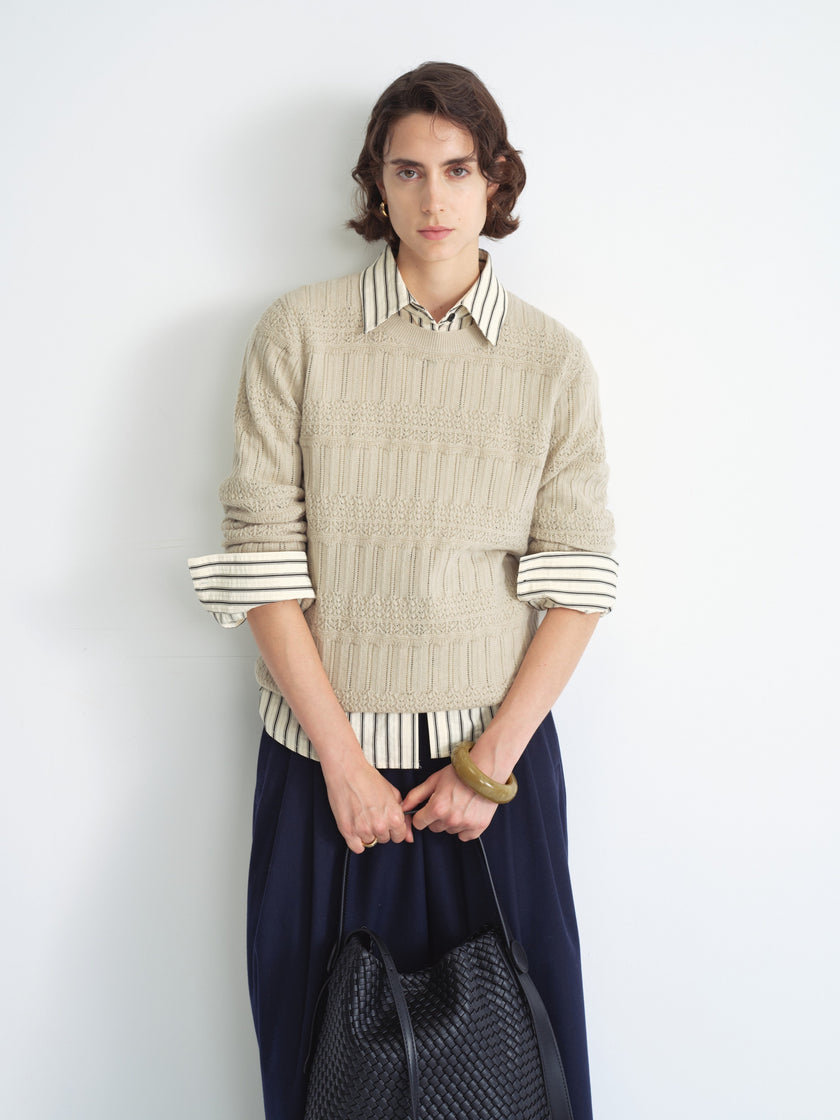 Textured Knit Crewneck Sweater