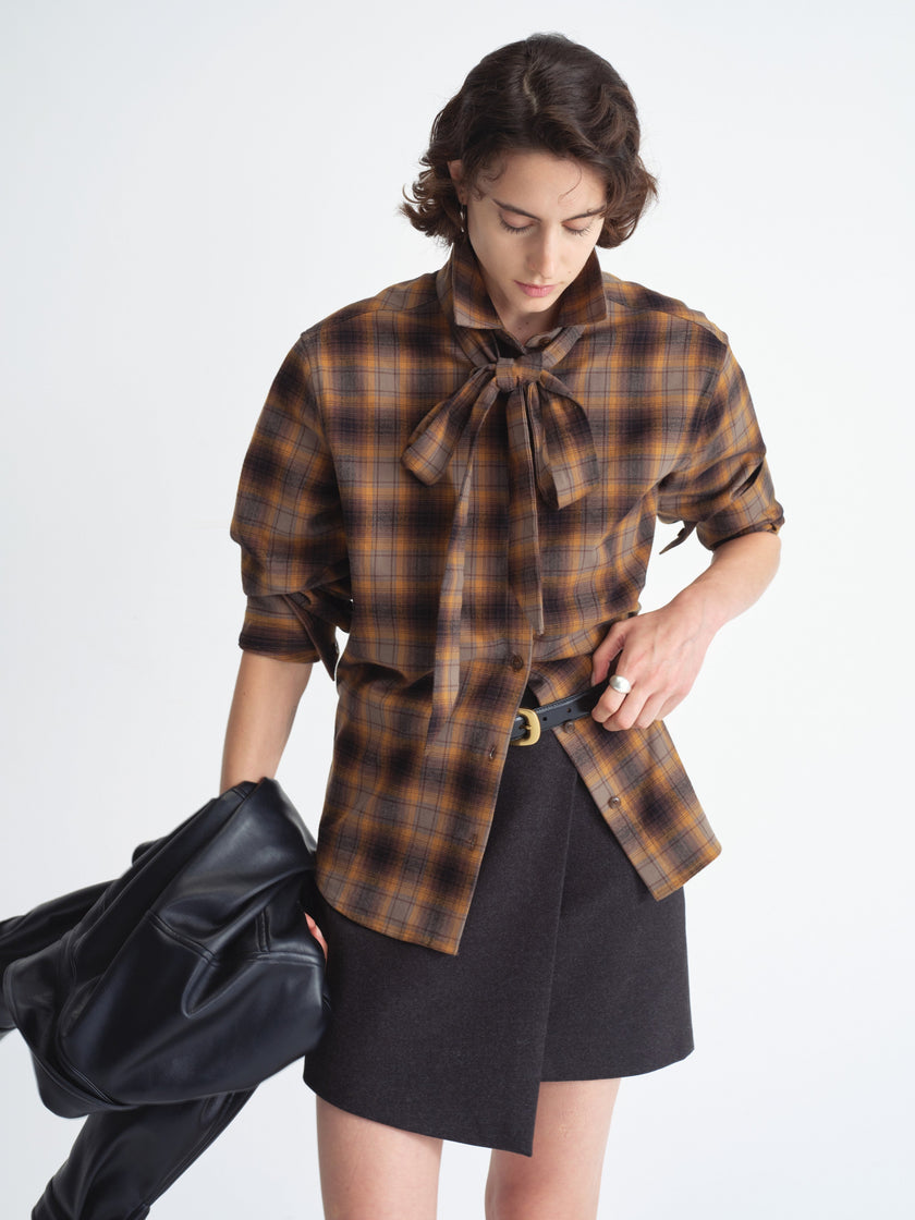 Detachable Bow Check Shirt