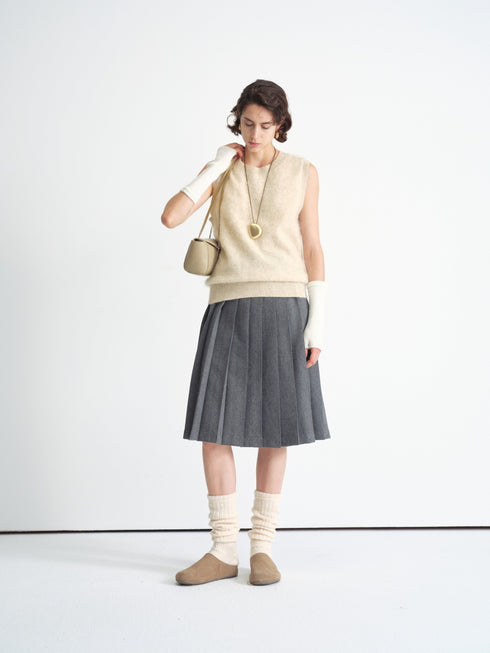 Structured Pleated Midi Skirt