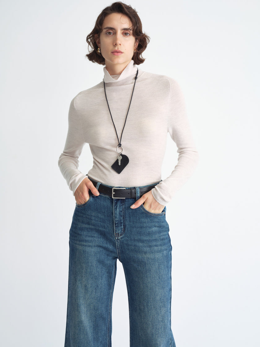 Ribbed Knit Long-Sleeve Top-Turtleneck