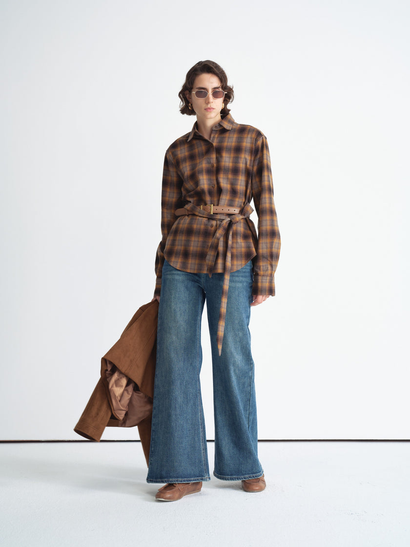 Detachable Bow Check Shirt