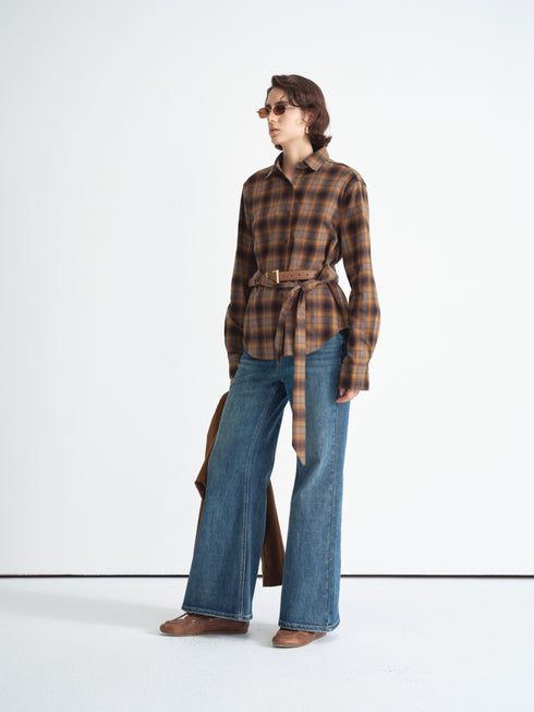 Detachable Bow Check Shirt