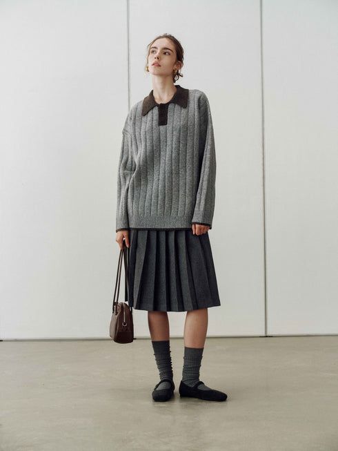 Structured Pleated Midi Skirt