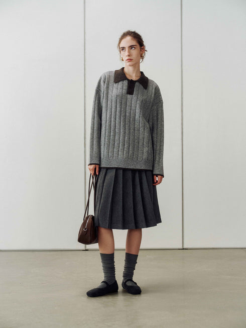 Structured Pleated Midi Skirt