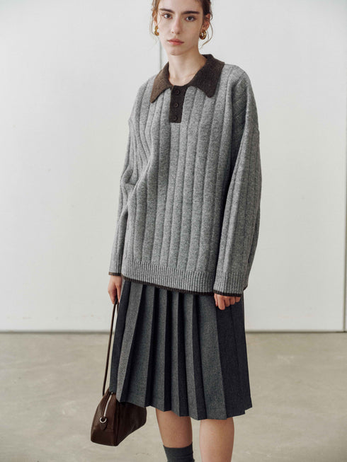 Structured Pleated Midi Skirt