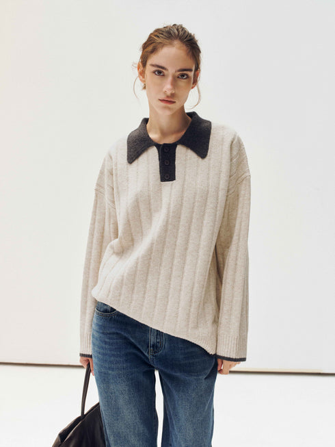 Contrast Collar Knit Sweater