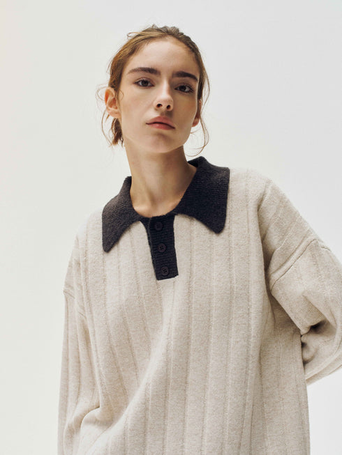 Kontrastkragen-Strickpullover