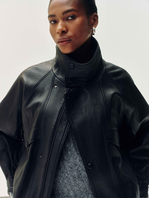 High-Neck New Zealand Leather Jacket