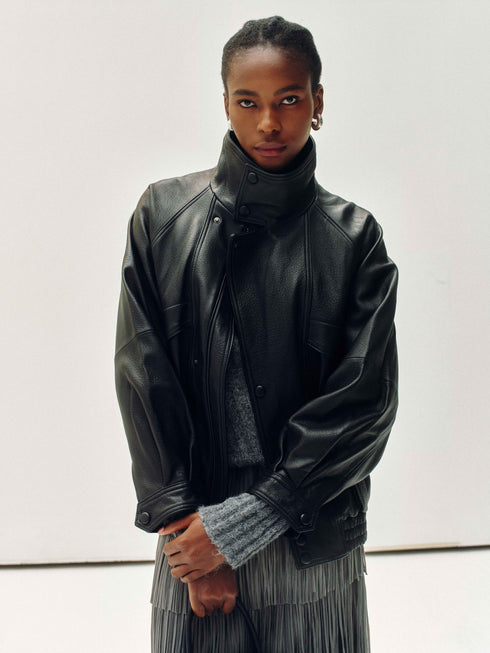 High-Neck New Zealand Leather Jacket