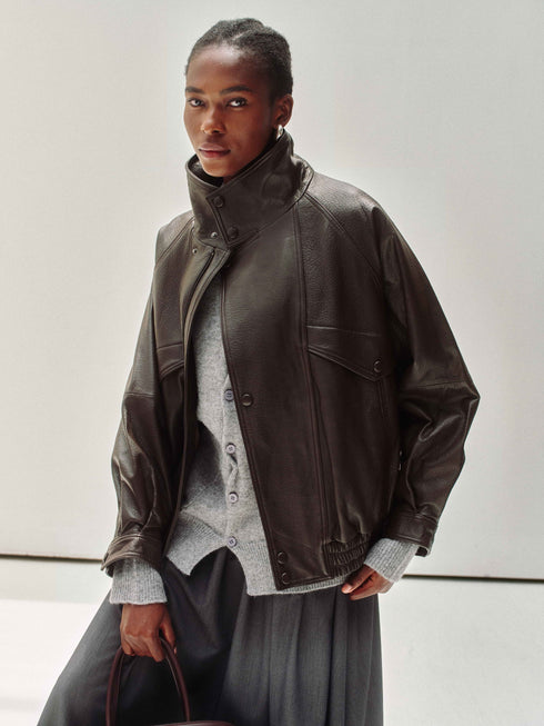 High-Neck New Zealand Leather Jacket