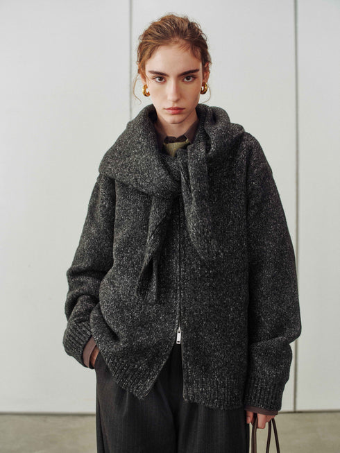 Granule Zip-Up Cardigan & Scarf
