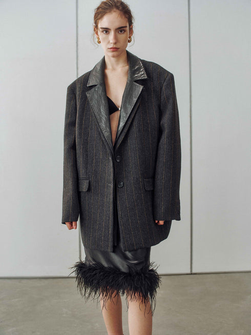 Veloria Feather‑Trim Sheepskin Skirt