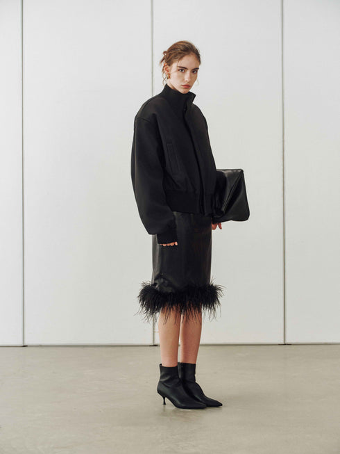 Veloria Feather‑Trim Sheepskin Skirt