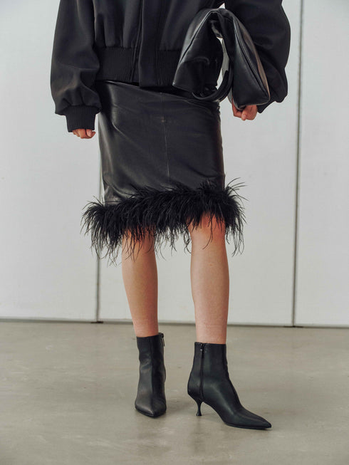 Veloria Feather‑Trim Sheepskin Skirt
