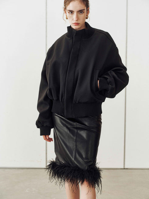 Veloria Feather‑Trim Sheepskin Skirt