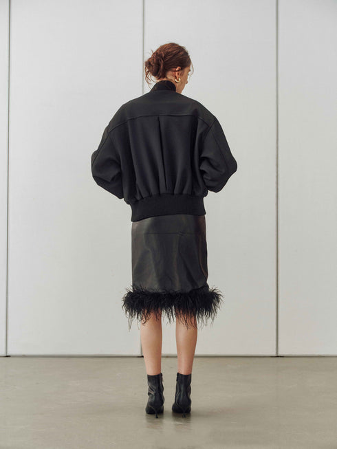Veloria Feather‑Trim Sheepskin Skirt
