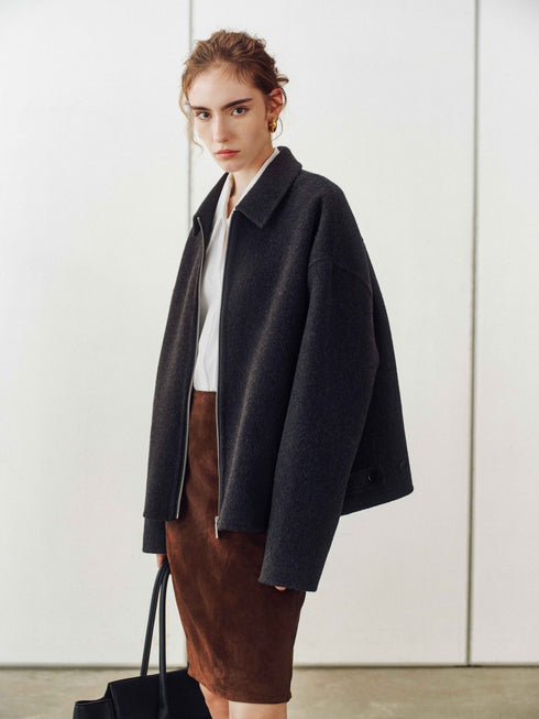 Minimaliste Veste en Laine zippée