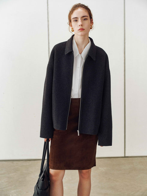 Minimaliste Veste en Laine zippée