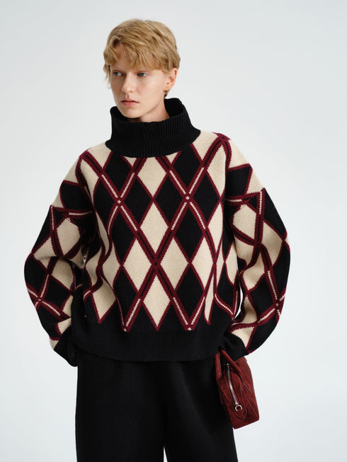 Argyle Wool Turtleneck