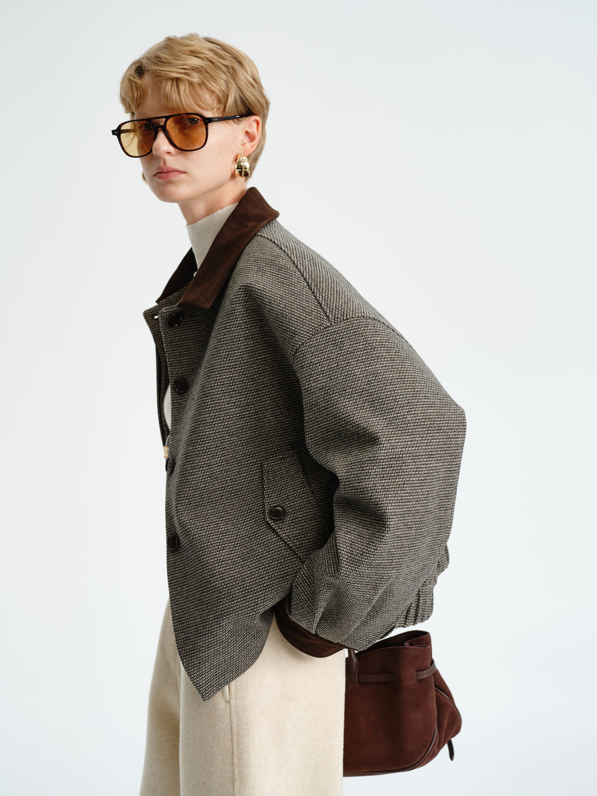 Veste courte matelassée à motif pied-de-poule