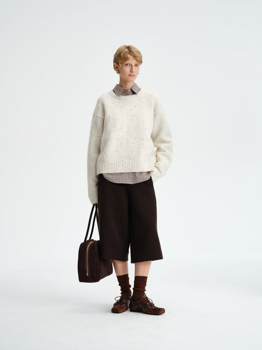 Pantalon court structuré en mélange de laine