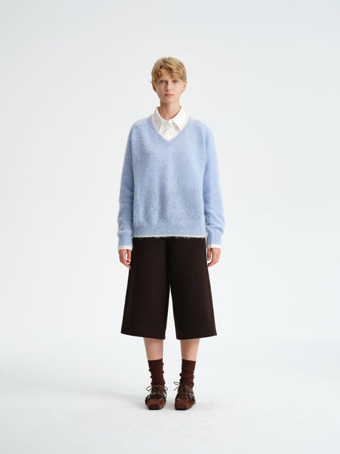 Contrast-Trim Mohair Wool Knit