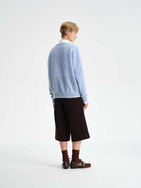 Contrast-Trim Mohair Wool Knit