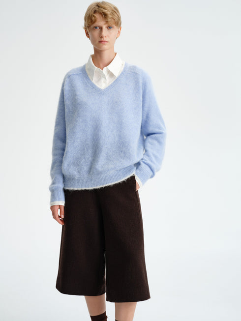 Contrast-Trim Mohair Wool Knit