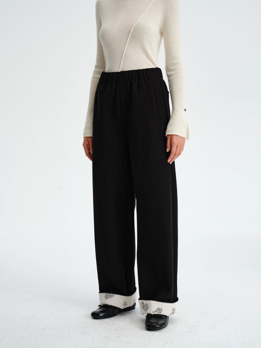 Pantalon en mélange de laine à motif cachemire