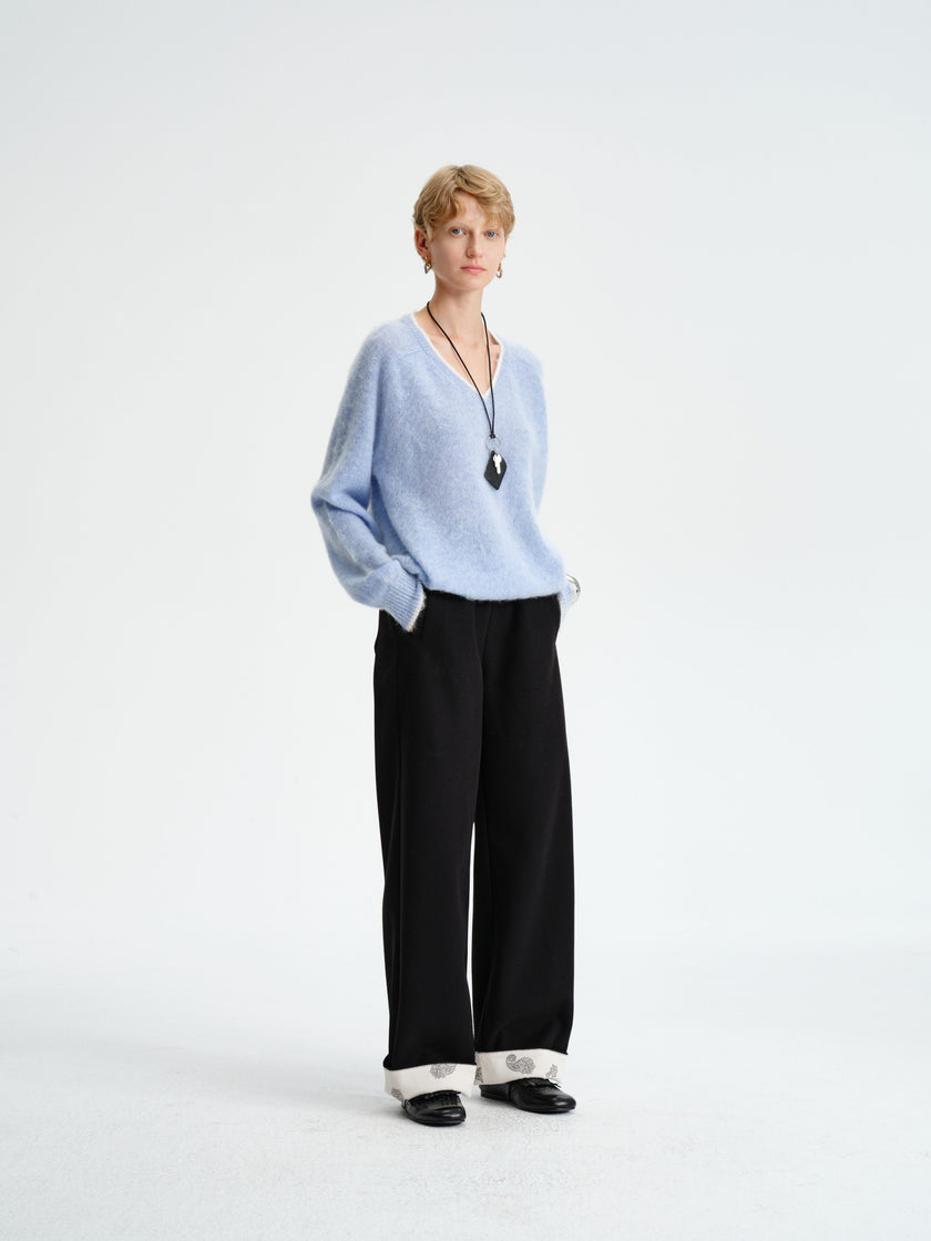 Pantalon en mélange de laine à motif cachemire