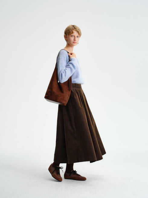 Pleated Corduroy–Cashmere Skirt
