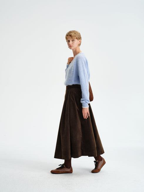 Pleated Corduroy–Cashmere Skirt