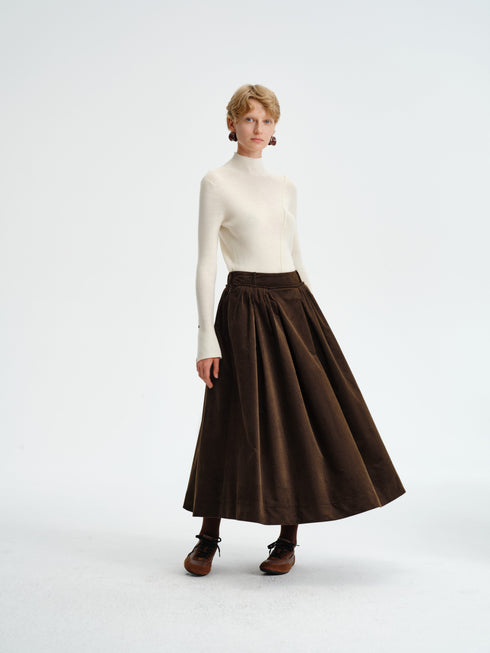 Pleated Corduroy–Cashmere Skirt