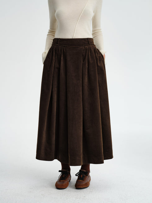 Pleated Corduroy–Cashmere Skirt