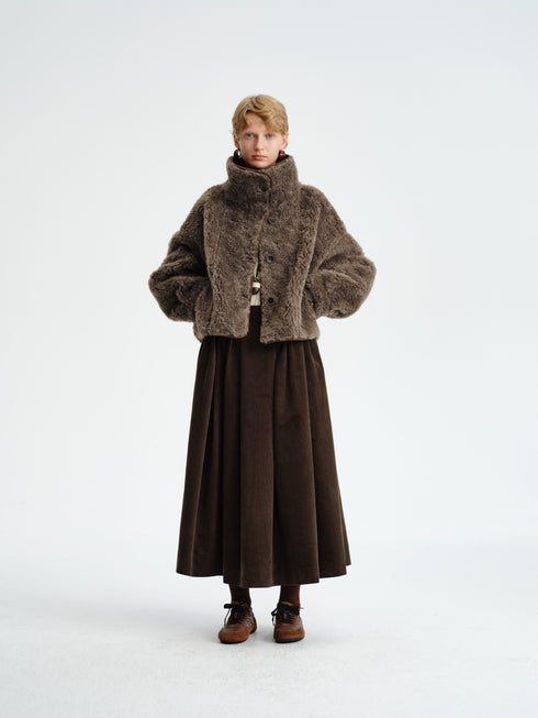 Pleated Corduroy–Cashmere Skirt