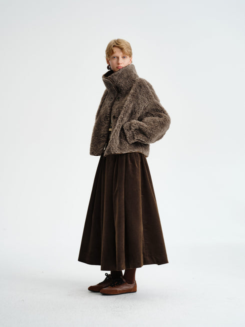 Pleated Corduroy–Cashmere Skirt