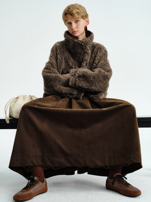 Pleated Corduroy–Cashmere Skirt