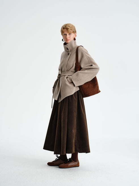 Pleated Corduroy–Cashmere Skirt