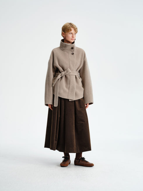 Pleated Corduroy–Cashmere Skirt