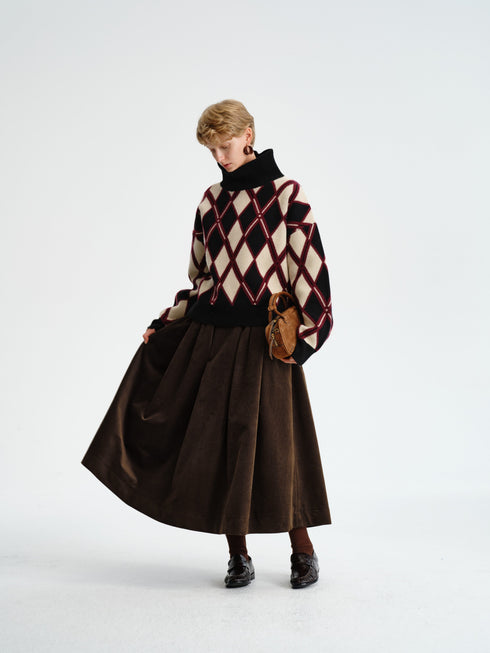 Pleated Corduroy–Cashmere Skirt